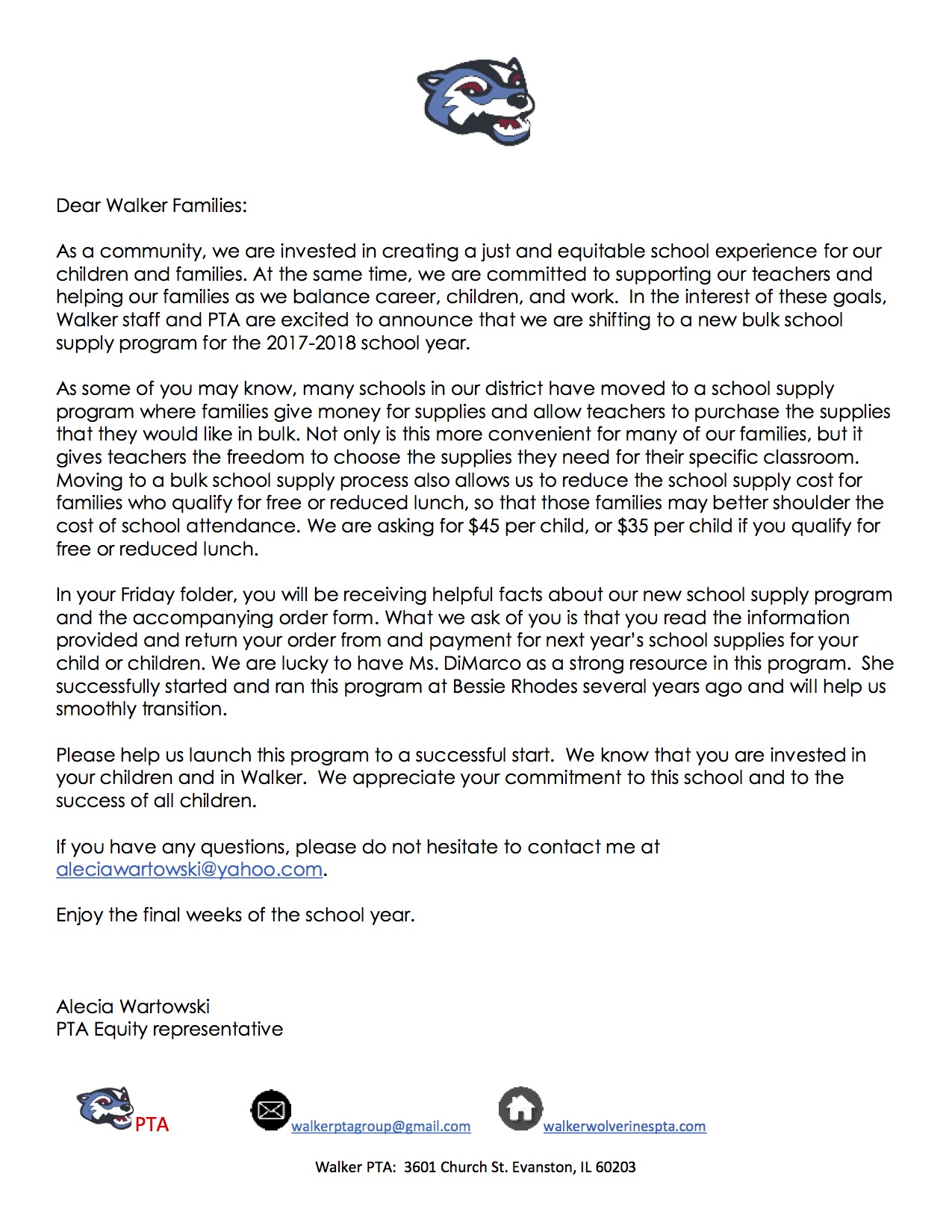 PTA school supply letter intro SPedits