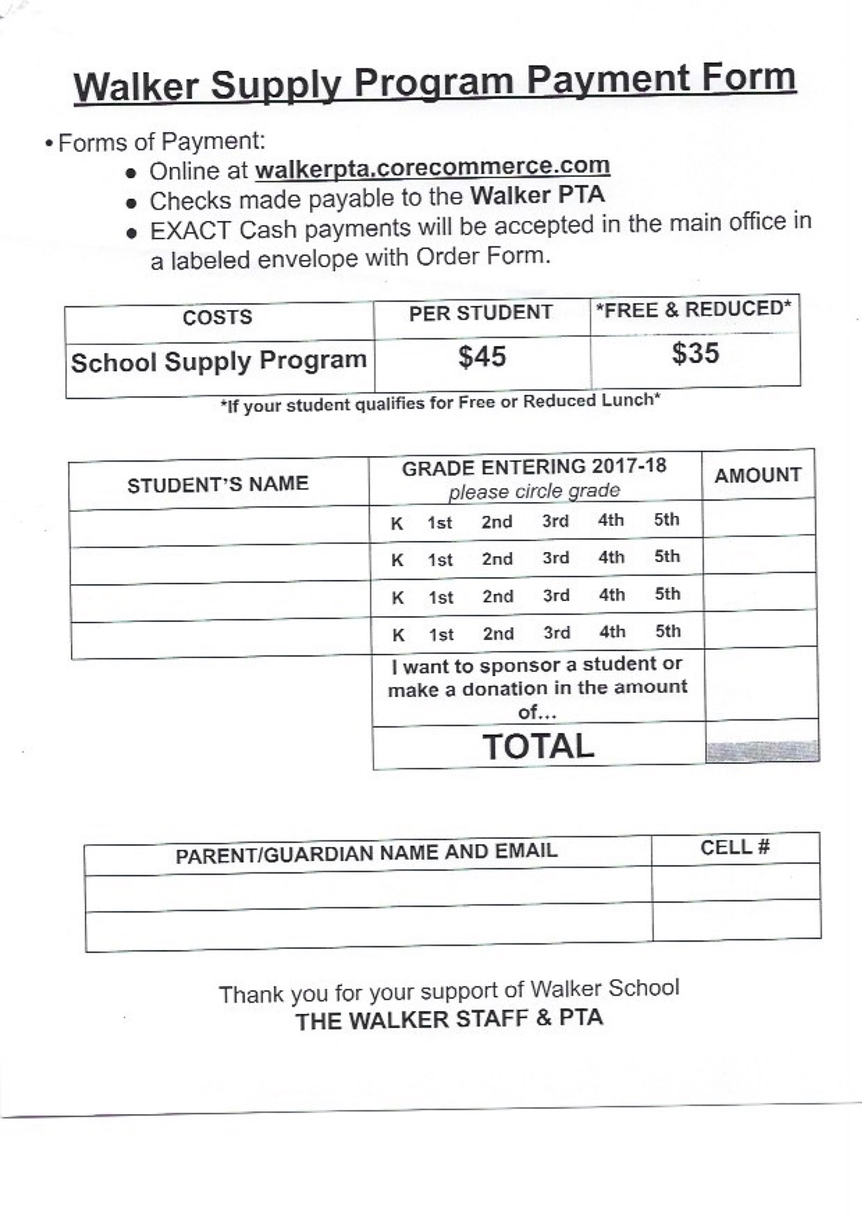 School Supply Program Info 2017 order form
