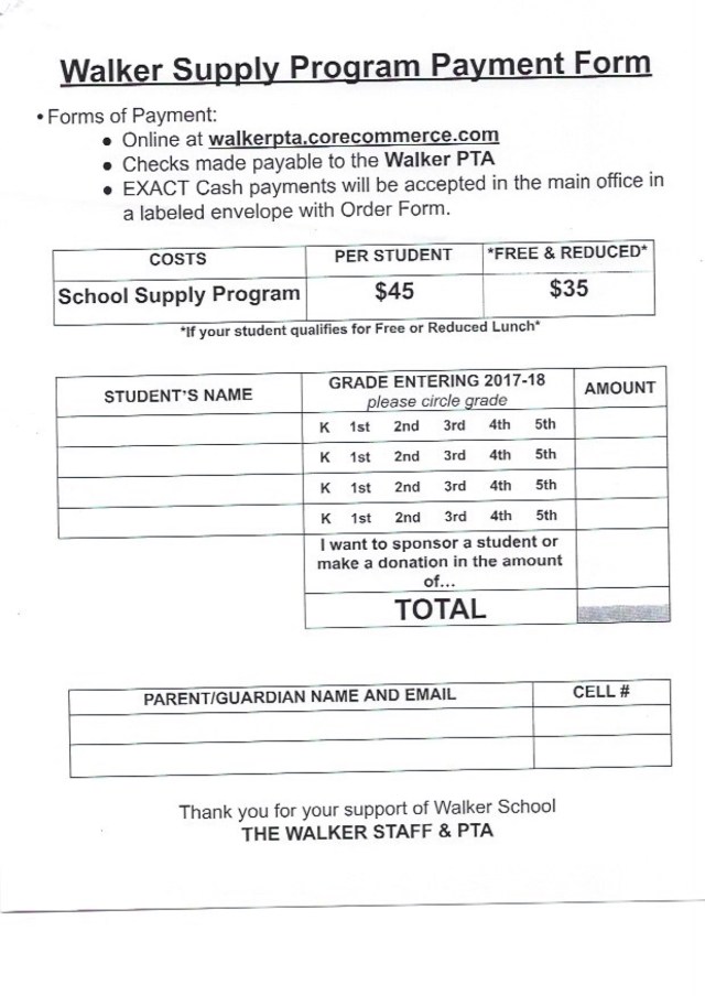 School Supply Program Info 2017 order form