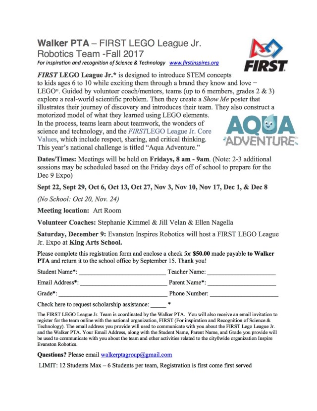 Walker FIRST Registration Form 2017