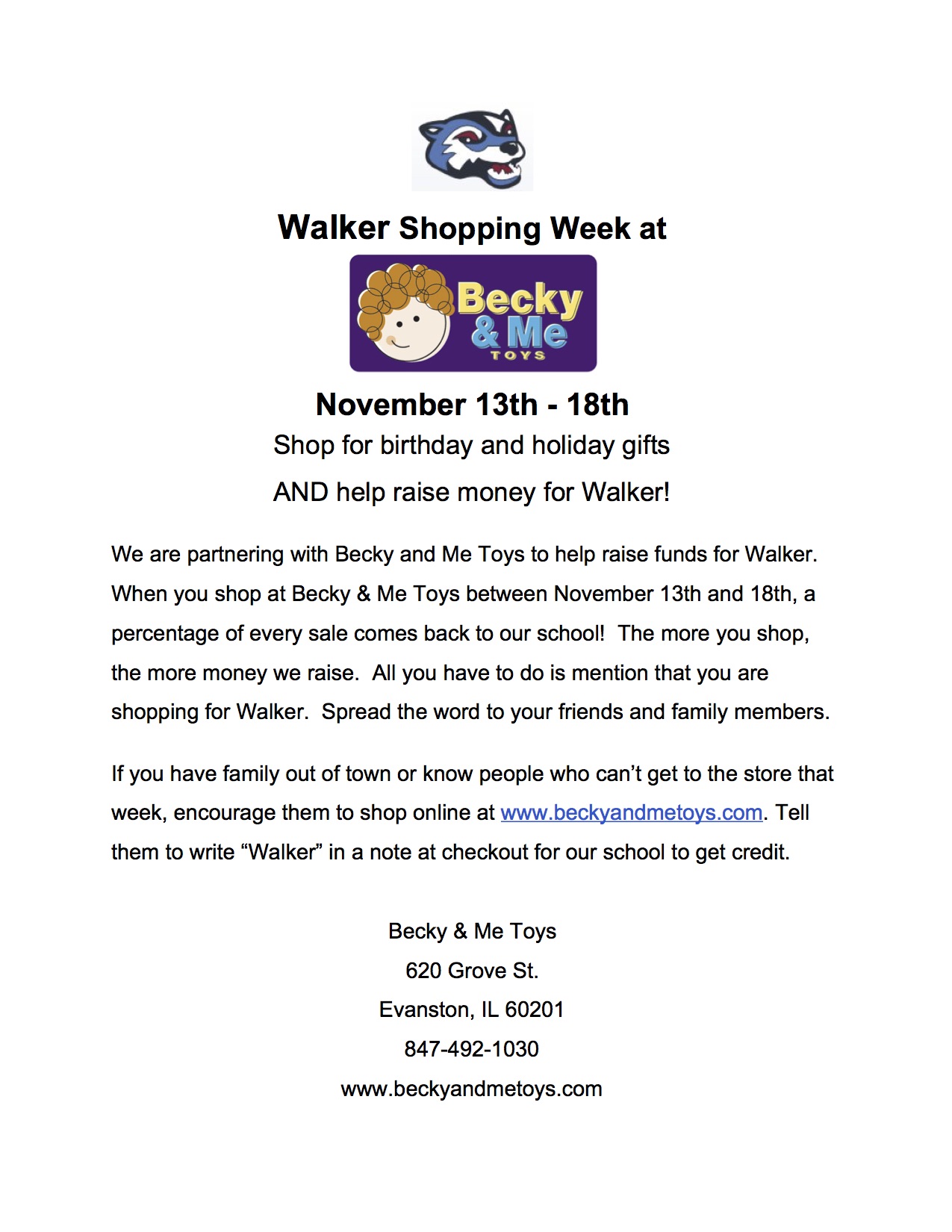 Becky&amp;Me Toys Walker Fundraiser Flyer