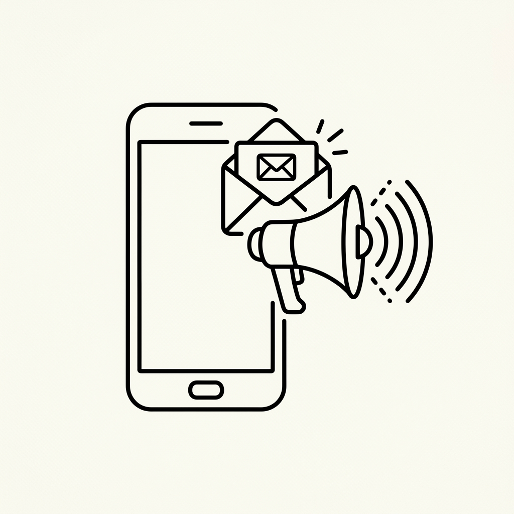 Smartphone with an envelope and megaphone representing email alerts and notifications